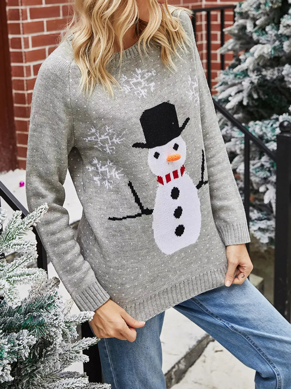 Snowman Graphic Raglan Sleeve Sweater by Trendsi