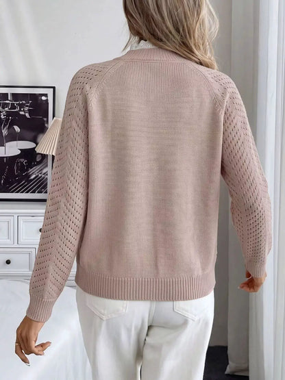 Openwork Mock Neck Sweater by Trendsi