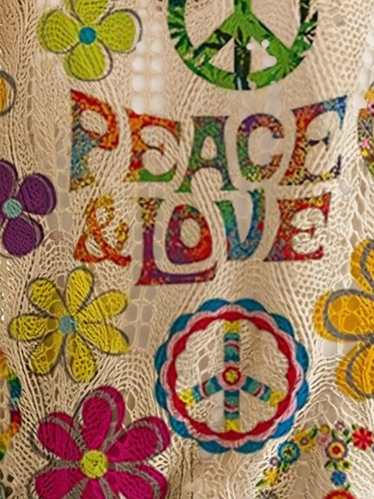 Boho Chic Peace & Love Print Crochet Knit Top by Trendsi