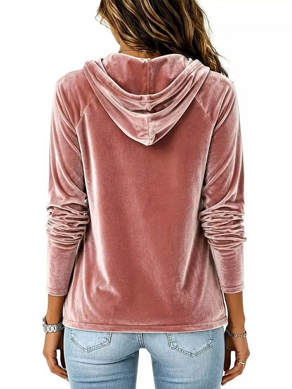 Full Size Velvet Drawstring Long Sleeve Hoodie Plus Size by Trendsi