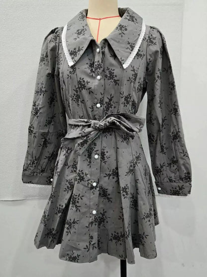 Floral Print Puff Sleeve Button-Down Mini Dress by Trendsi