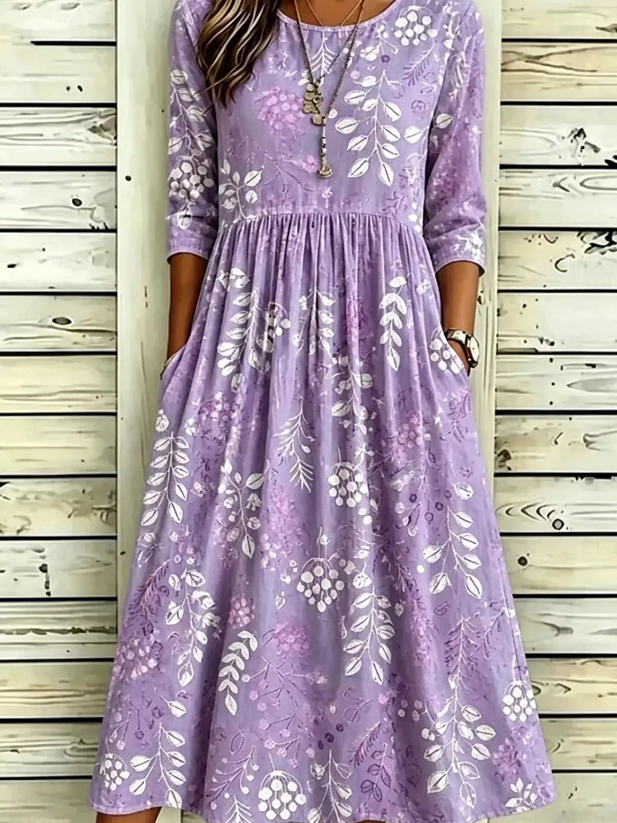 Full Size Printed Midi Dress with Pockets Plus Size by Trendsi