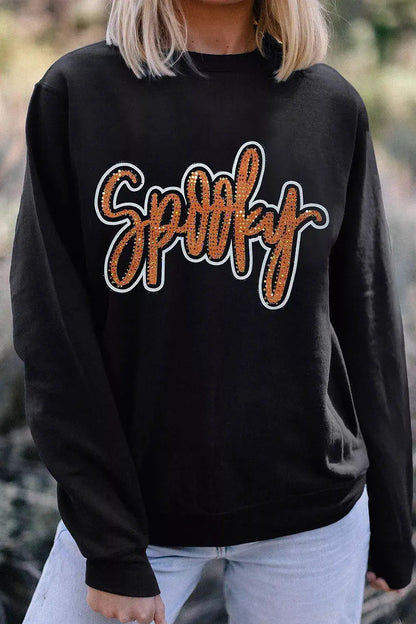 Spooky Rhinestone Drop Shoulder Sweatshirt by Trendsi