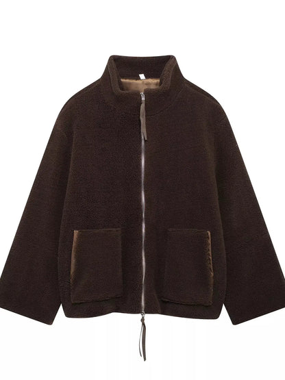 Sherpa Zip-Up Outerwear by Trendsi