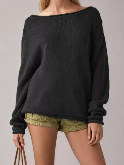 Casual Striped Boat Neck Sweater by Trendsi