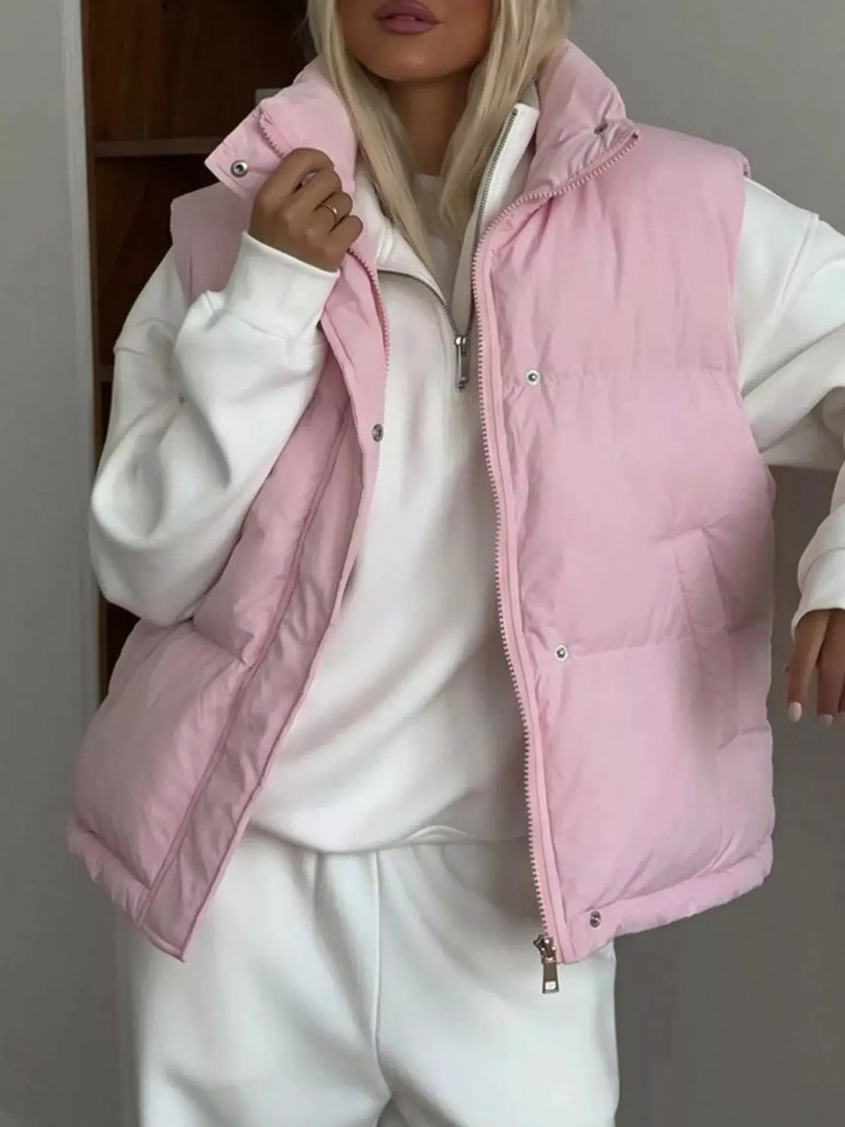 Snap-Button Placket Quilted Puffer Vest Coat by Trendsi