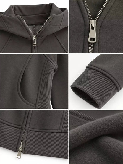 Slim-Fit Full-Zip Hoodie by Trendsi