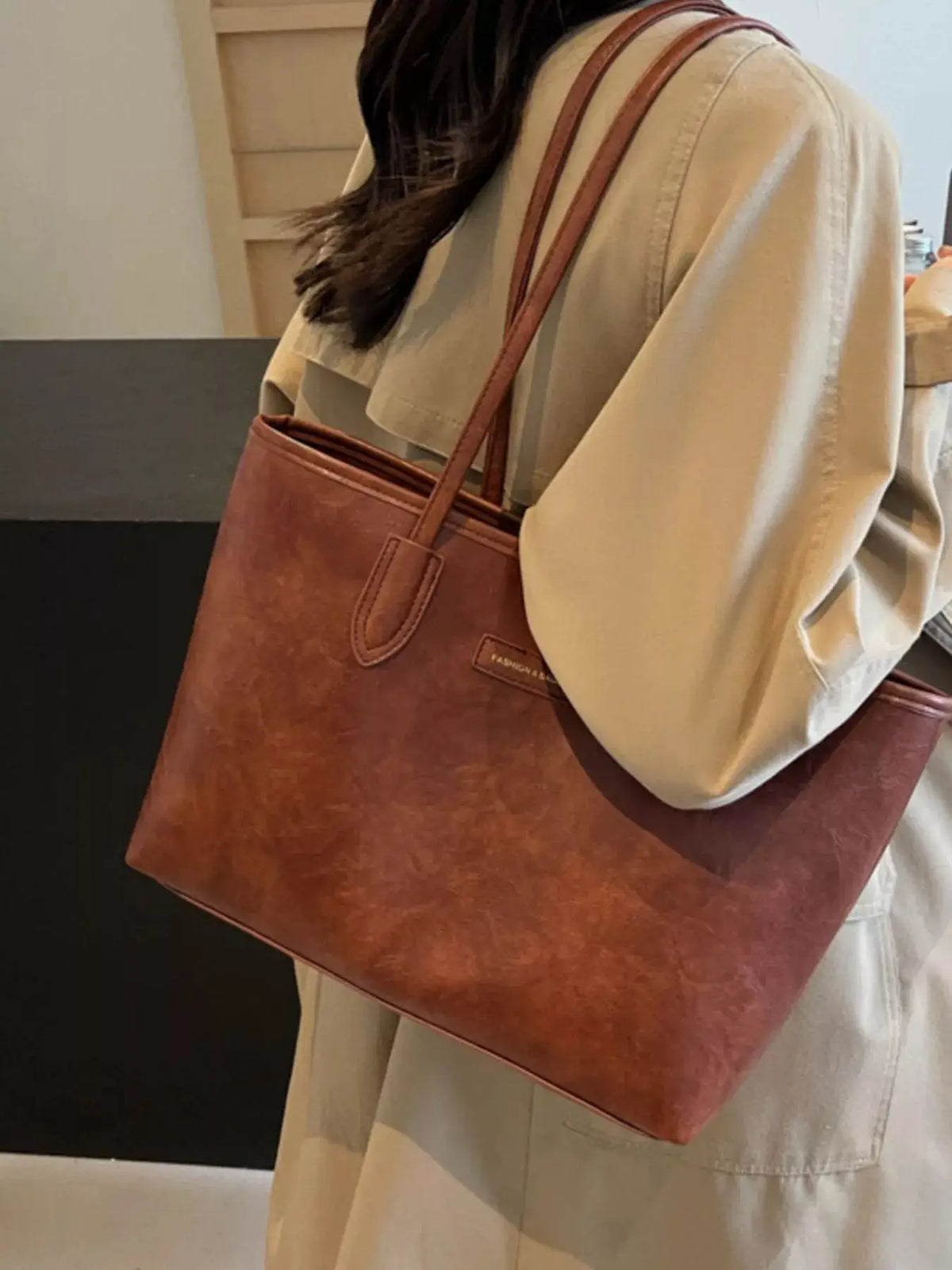 PU Leather Tote Bag by Trendsi