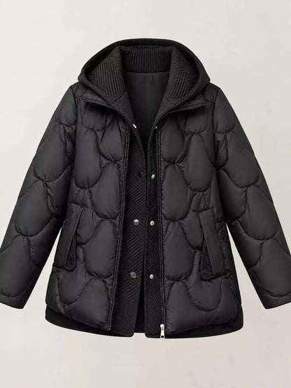 Plus Size Quilted Hooded Puffer Jacket with Snap-Button Closure by Trendsi