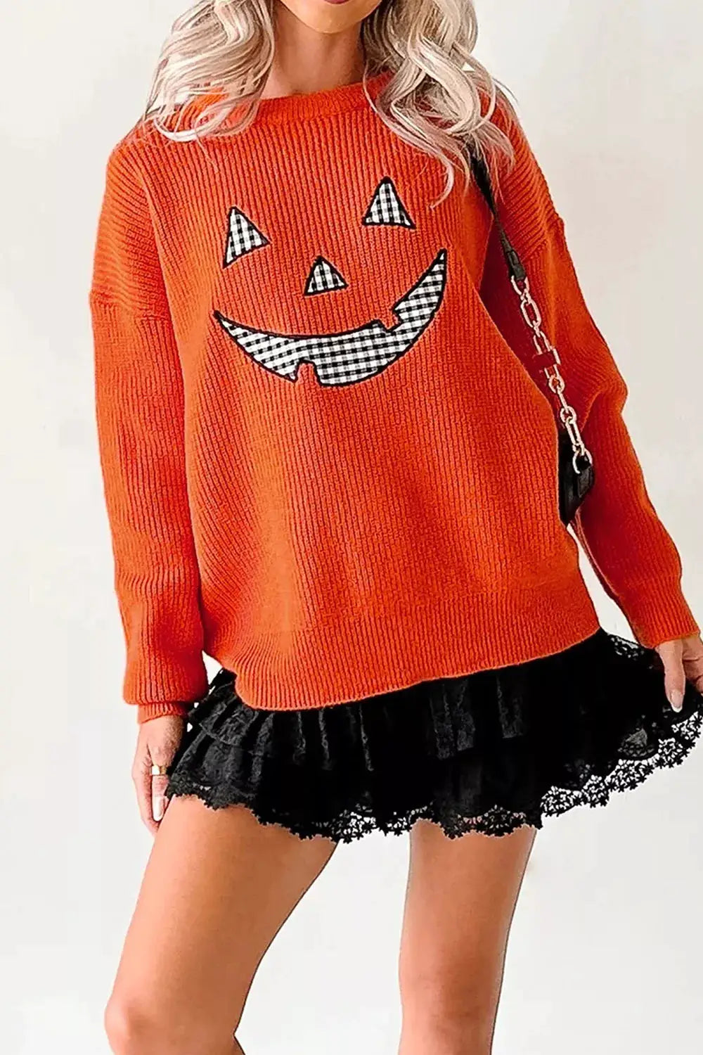 Drop Shoulder Long Sleeve Round Neck Halloween Sweater by Trendsi