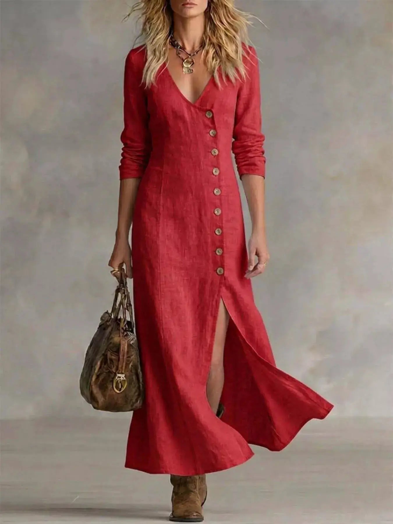 Slit Button-Down Midi Dress by Trendsi