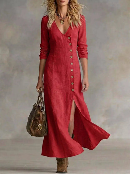 Slit Button-Down Midi Dress by Trendsi