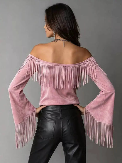 Full Size Fringed Off-Shoulder T-Shirt Plus Size by Trendsi