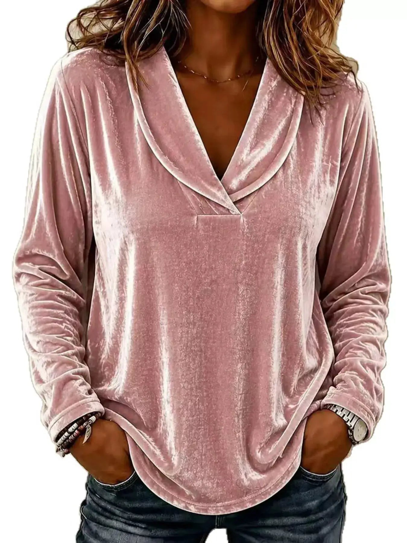 Full Size Velvet Long Sleeve T-Shirt Plus Size by Trendsi