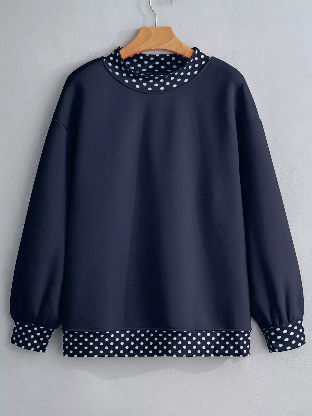 Polka Dot Trim Contrast Crew Neck Sweatshirt by Trendsi
