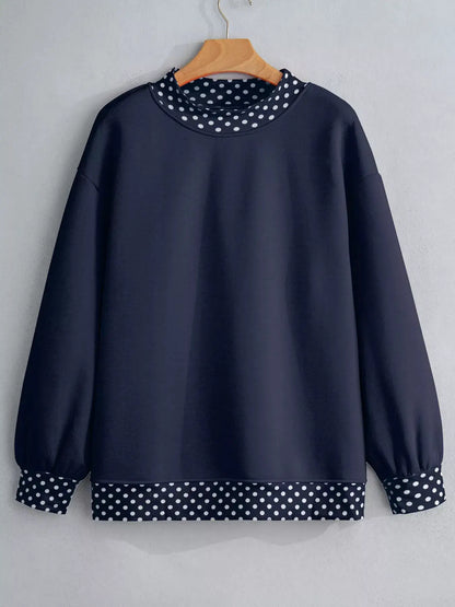Polka Dot Trim Contrast Crew Neck Sweatshirt by Trendsi