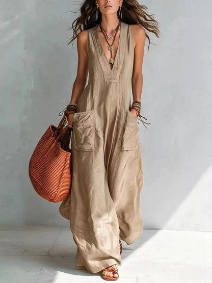 Full Size V-Neck Sleeveless Wide-Leg Jumpsuit Plus Size by Trendsi