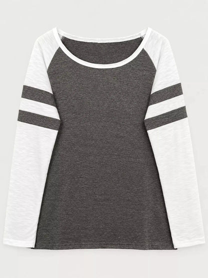 Full Size Color-Block Raglan Sleeve Striped T-Shirt Plus Size by Trendsi