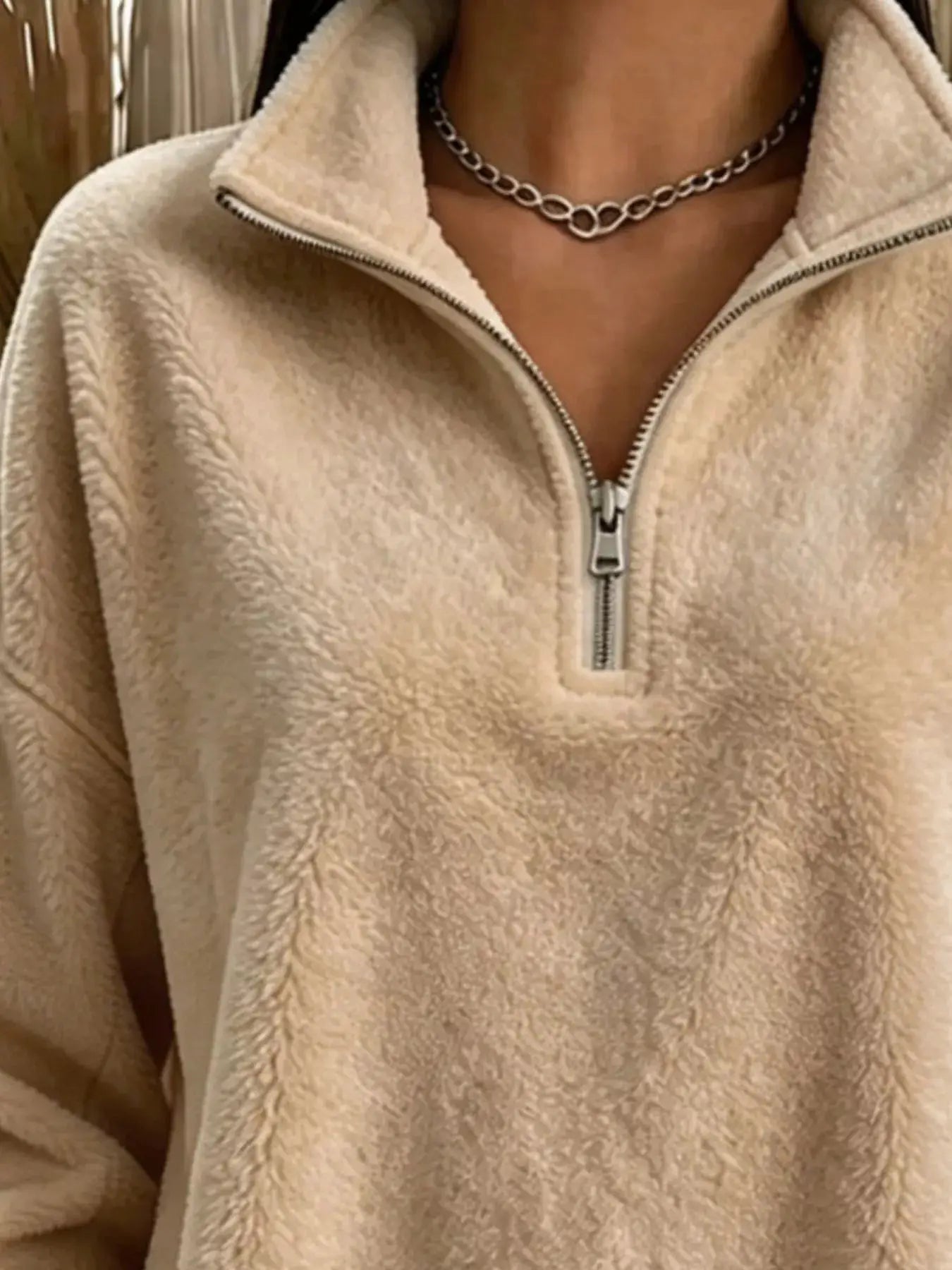 Full Size Quarter-Zip Fleece Sweatshirt Plus Size by Trendsi