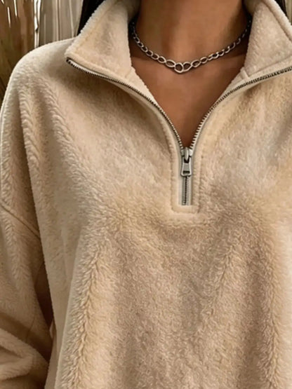 Full Size Quarter-Zip Fleece Sweatshirt Plus Size by Trendsi