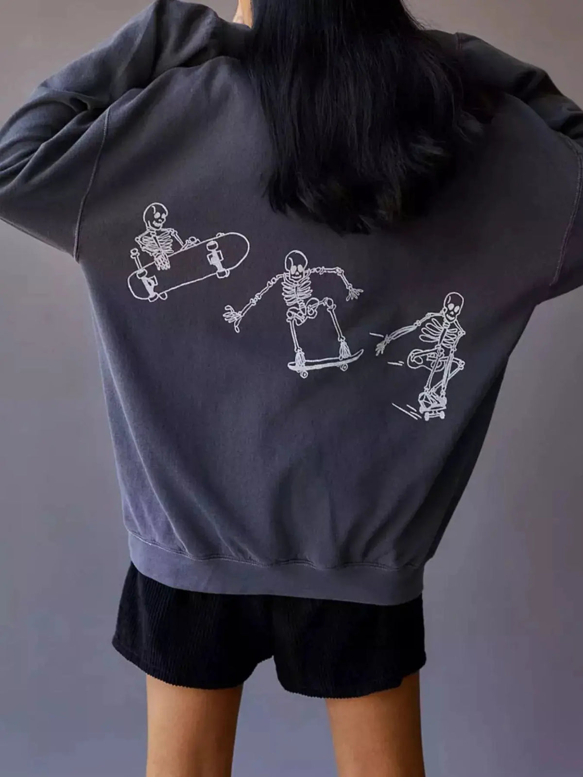 Skeleton Graphic Round Neck Sweatshirt by Trendsi