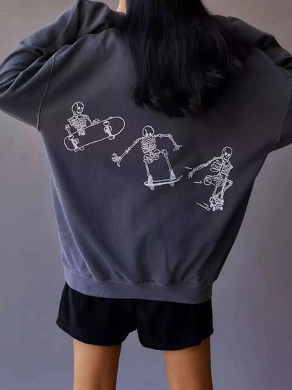 Skeleton Graphic Round Neck Sweatshirt by Trendsi