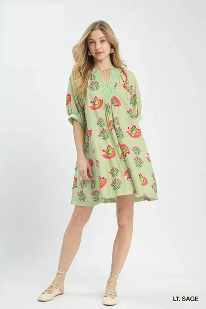Umgee Abstract Print Mini Dress by Trendsi