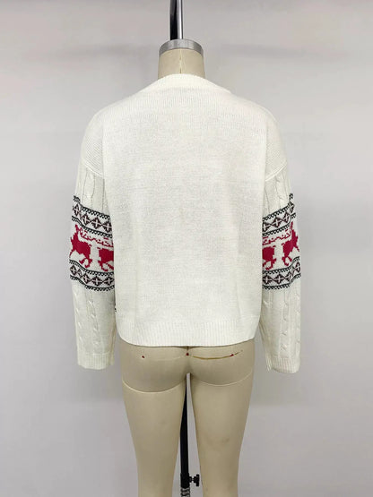 Christmas Reindeer Pattern Cable Knit Sweater by Trendsi