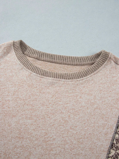 Floral Print Round Neck Long Sleeve Shift Top by Trendsi