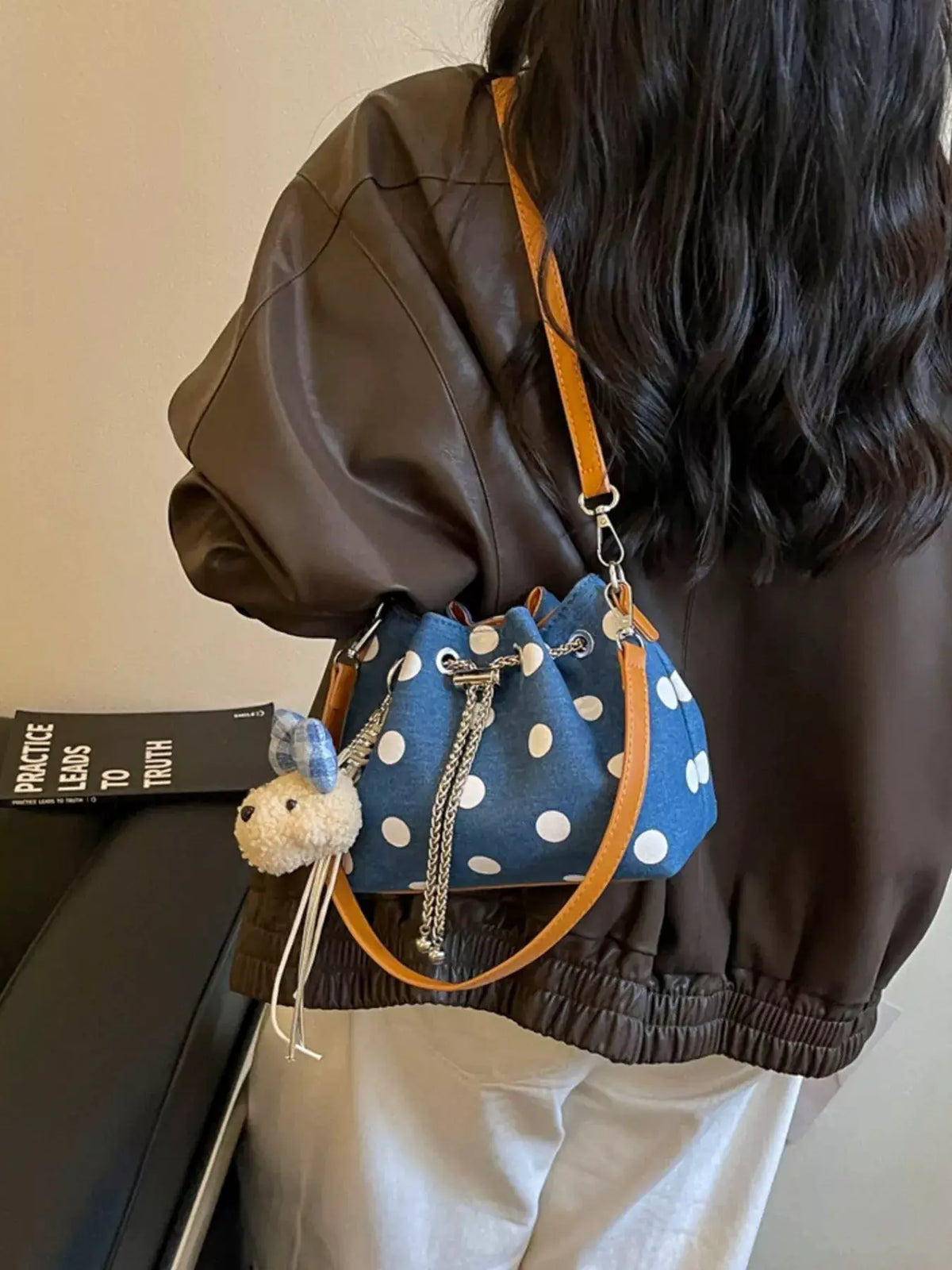 Polka Dot Bucket Crossbody Bag by Trendsi