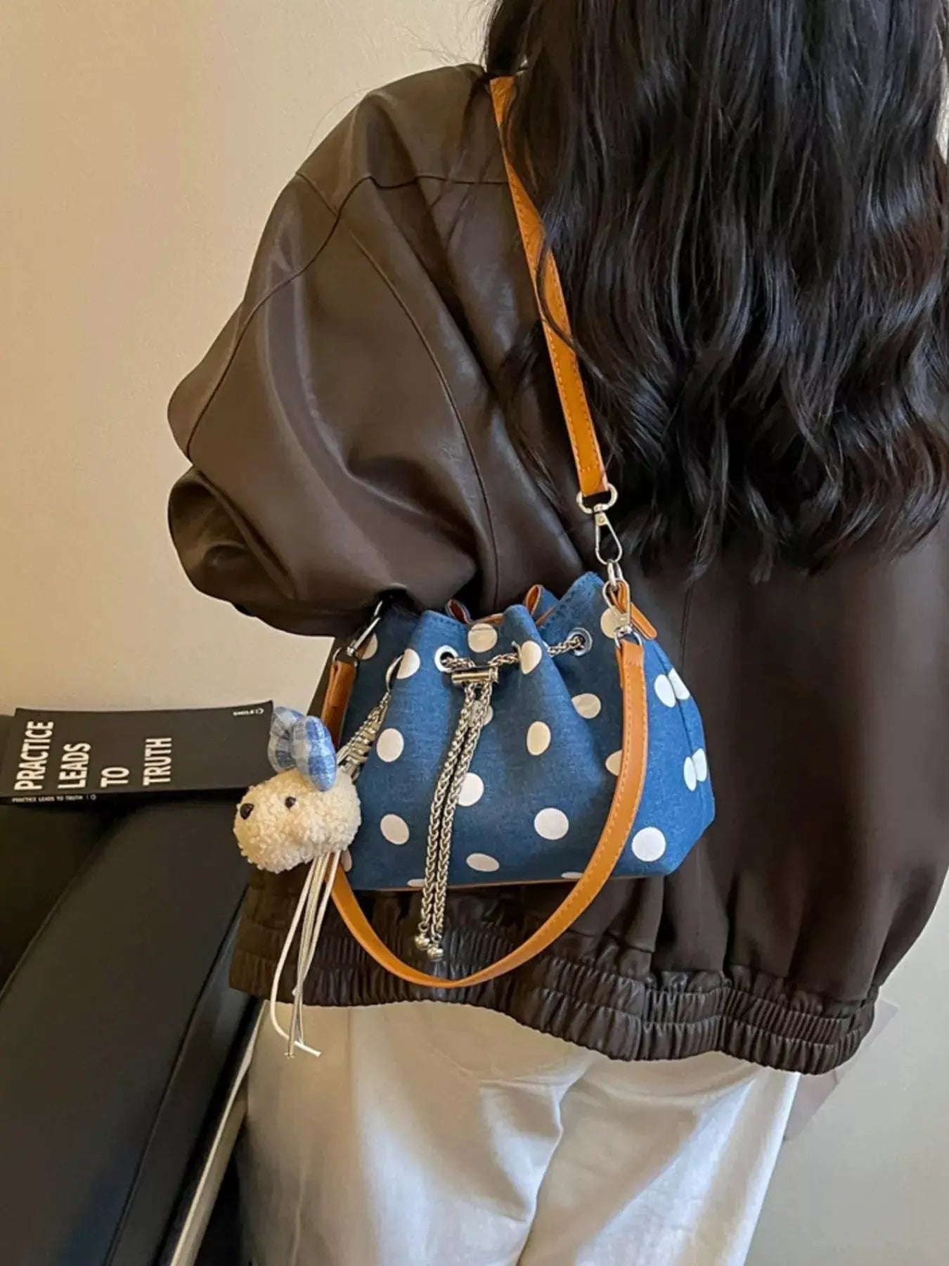 Polka Dot Bucket Crossbody Bag by Trendsi