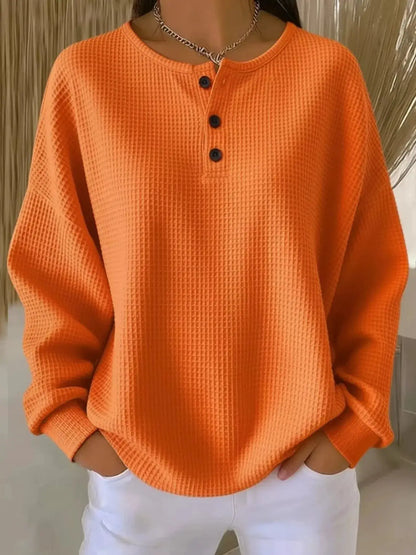 Full Size Waffle Knit Button Detail Top Plus Size by Trendsi