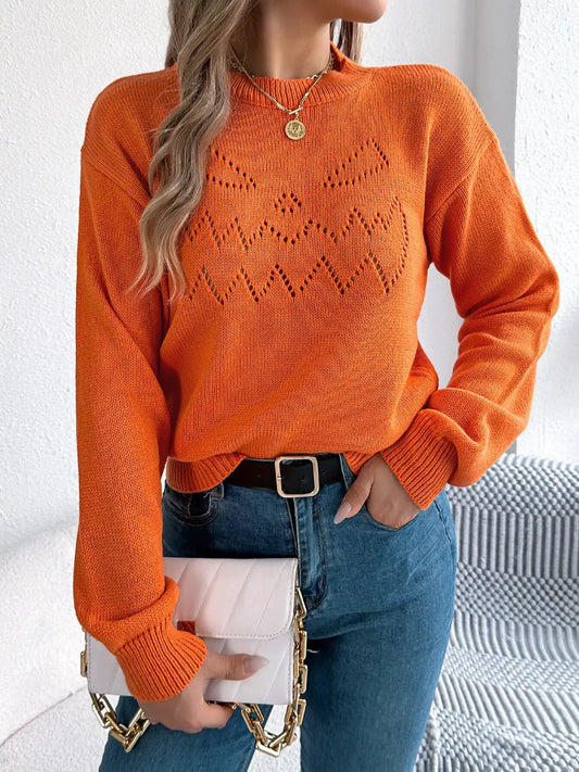 Halloween Pumpkin Face Knit Top by Trendsi