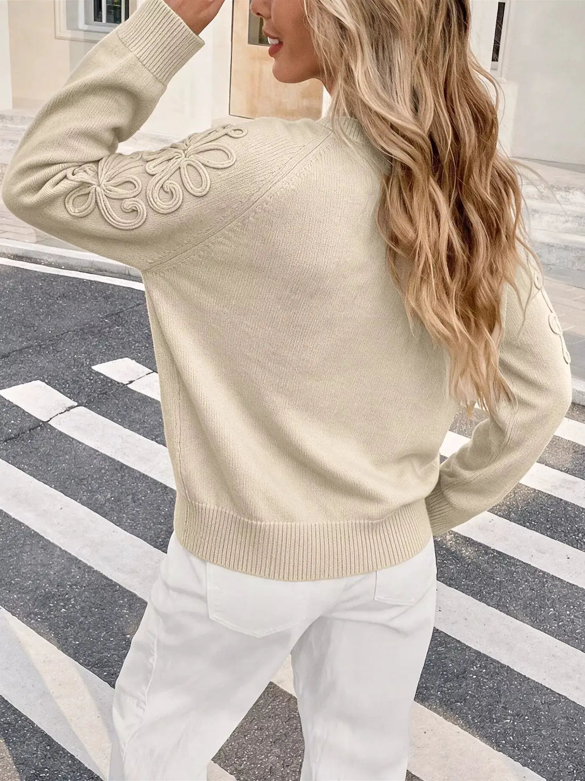 Floral Raglan Sleeve Sweater by Trendsi