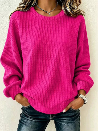 Full Size Textured Crew Neck Long Sleeve Sweatshirt Plus Size by Trendsi