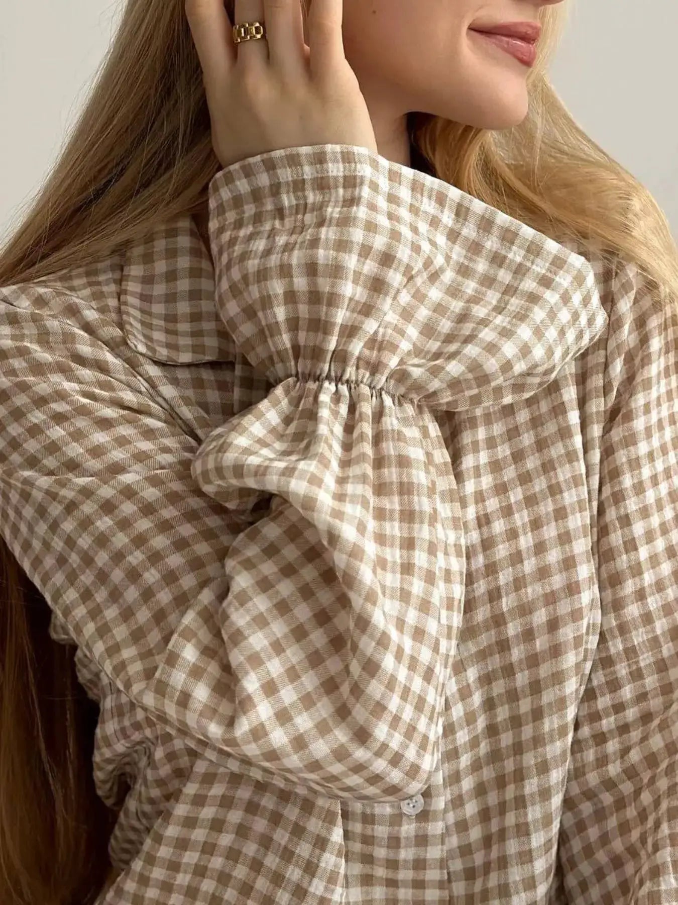 Gingham Ruffle-Trim Top and Pants Lounge Set by Trendsi