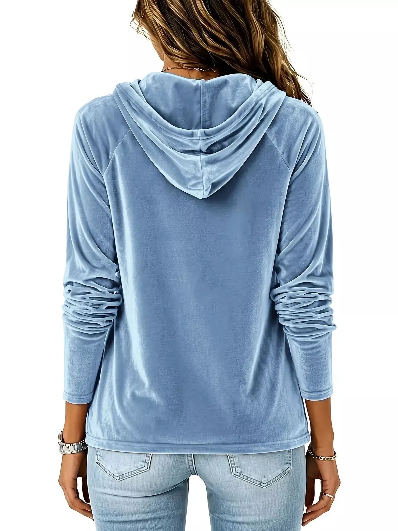 Full Size Velvet Drawstring Long Sleeve Hoodie Plus Size by Trendsi
