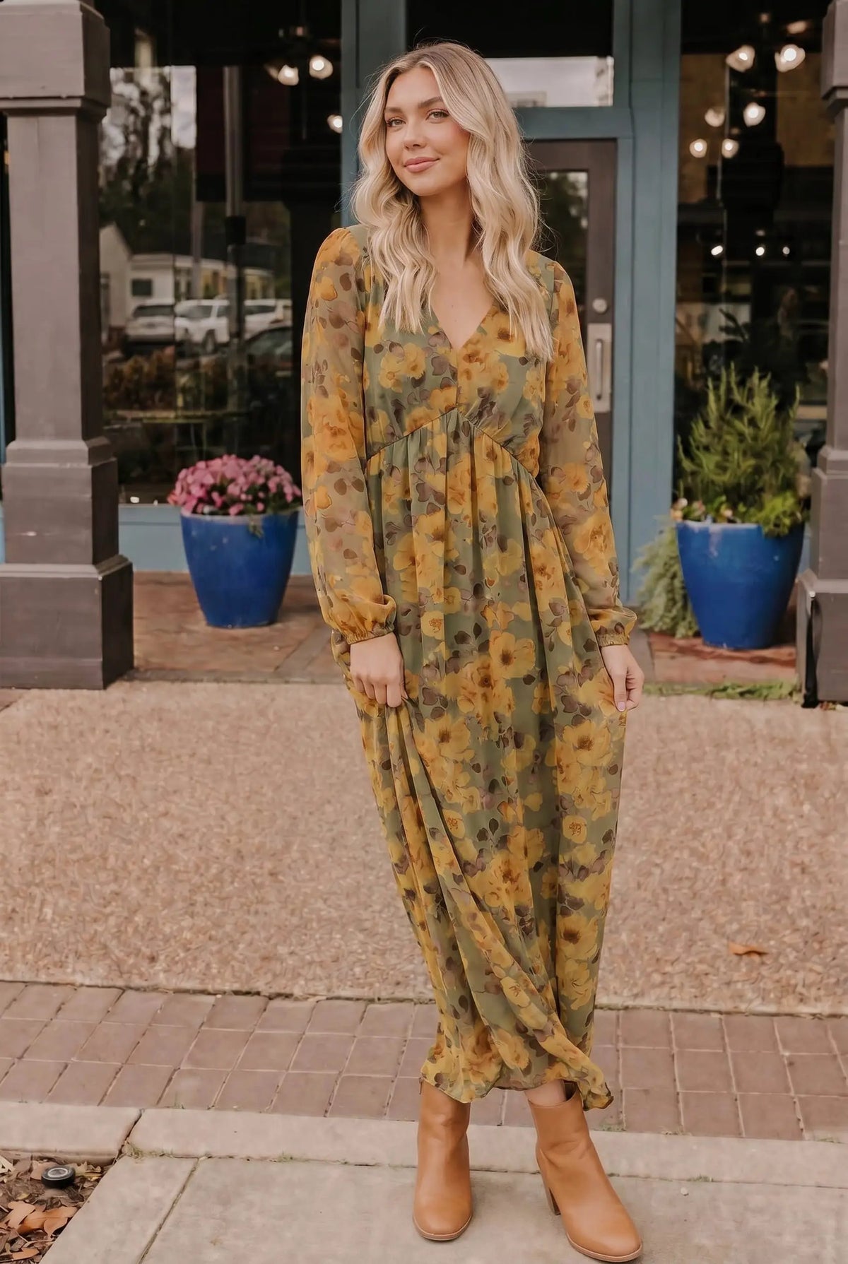 Golden Blooms Floral Maxi Dress by Gilli