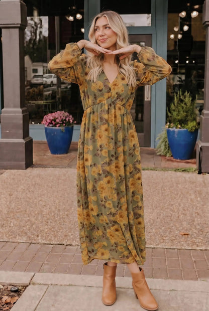 Golden Blooms Floral Maxi Dress by Gilli