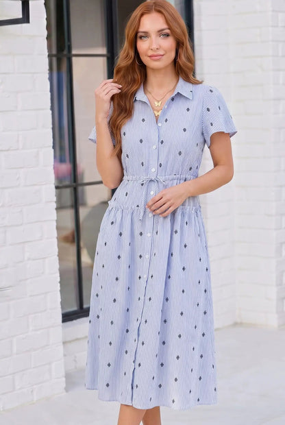 Stripe and Shine Button Down Midi Dress by Haptics
