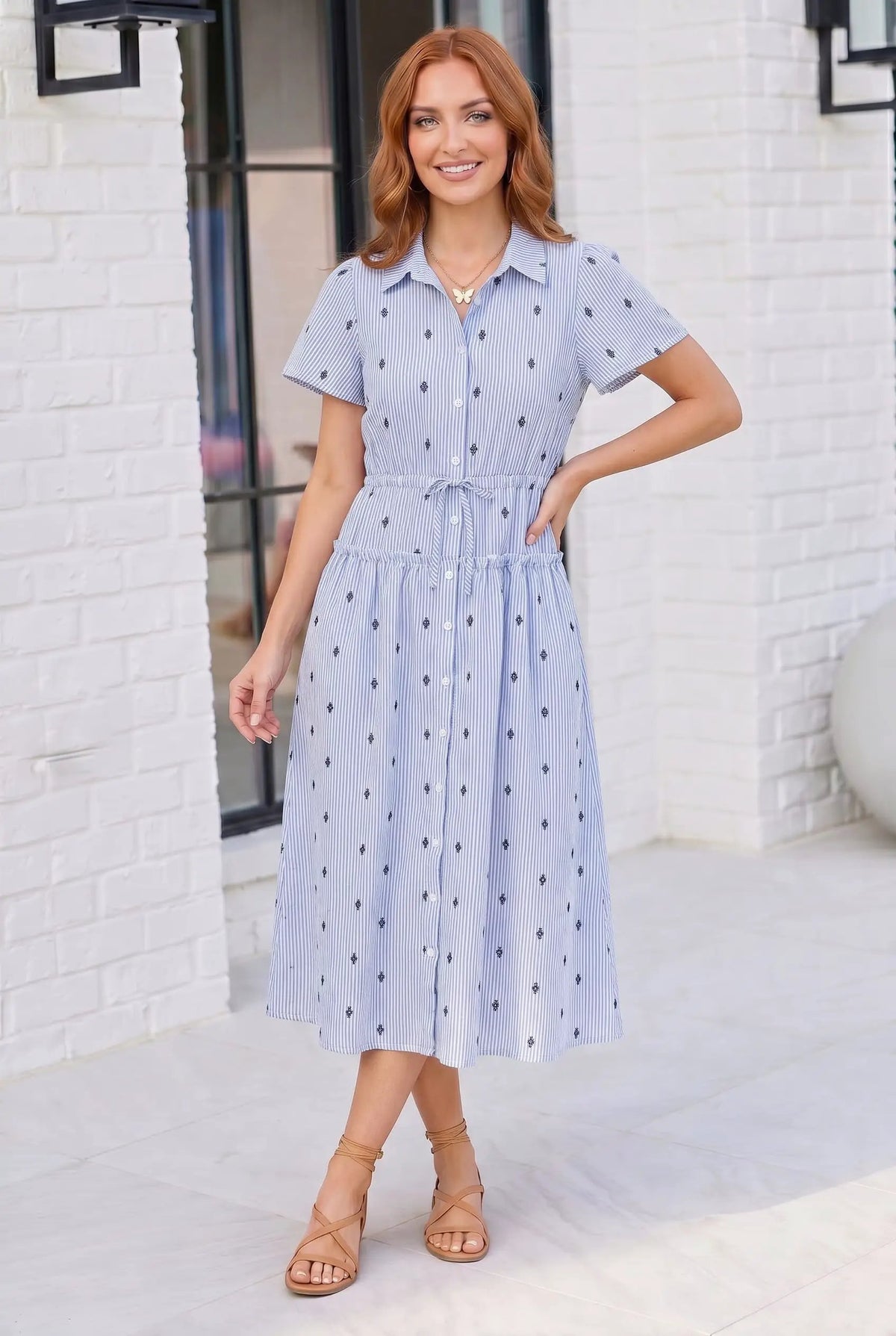 Stripe and Shine Button Down Midi Dress by Haptics