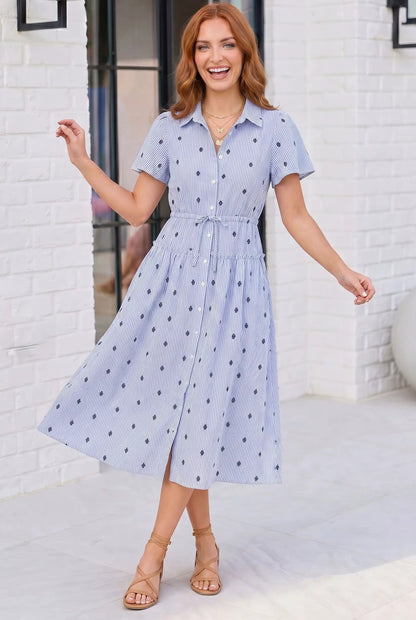Stripe and Shine Button Down Midi Dress by Haptics