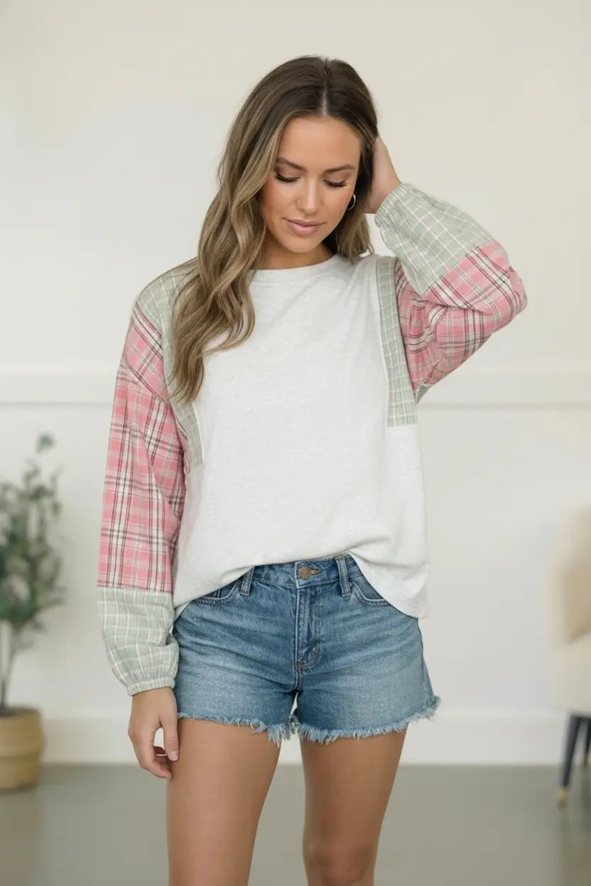 My Casual Cutie Grey Patchwork Top by Haptics