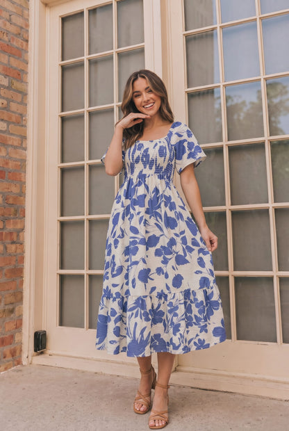 Blue Blooms & Sunshine Midi Dress
