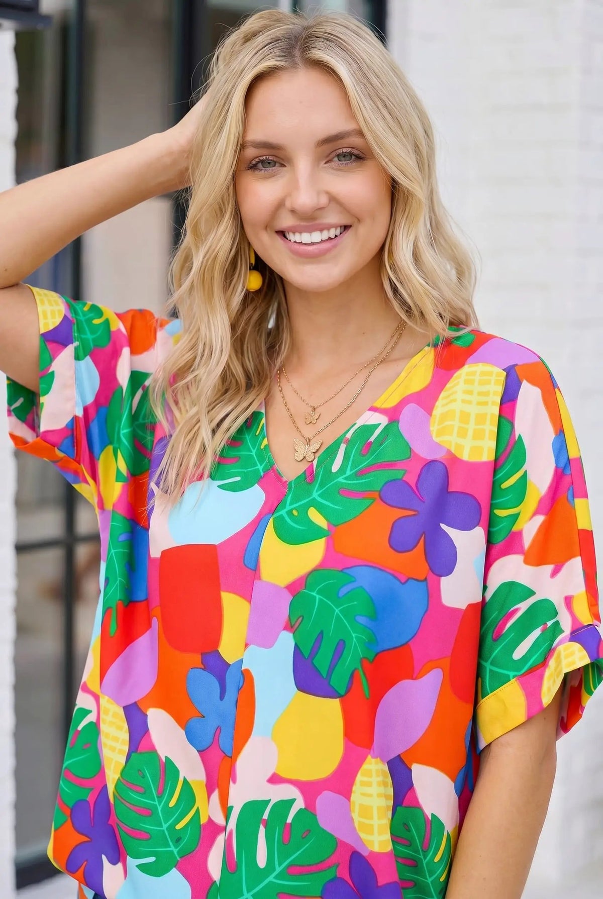 Tropical Pop Art V-Neck Top by Haptics