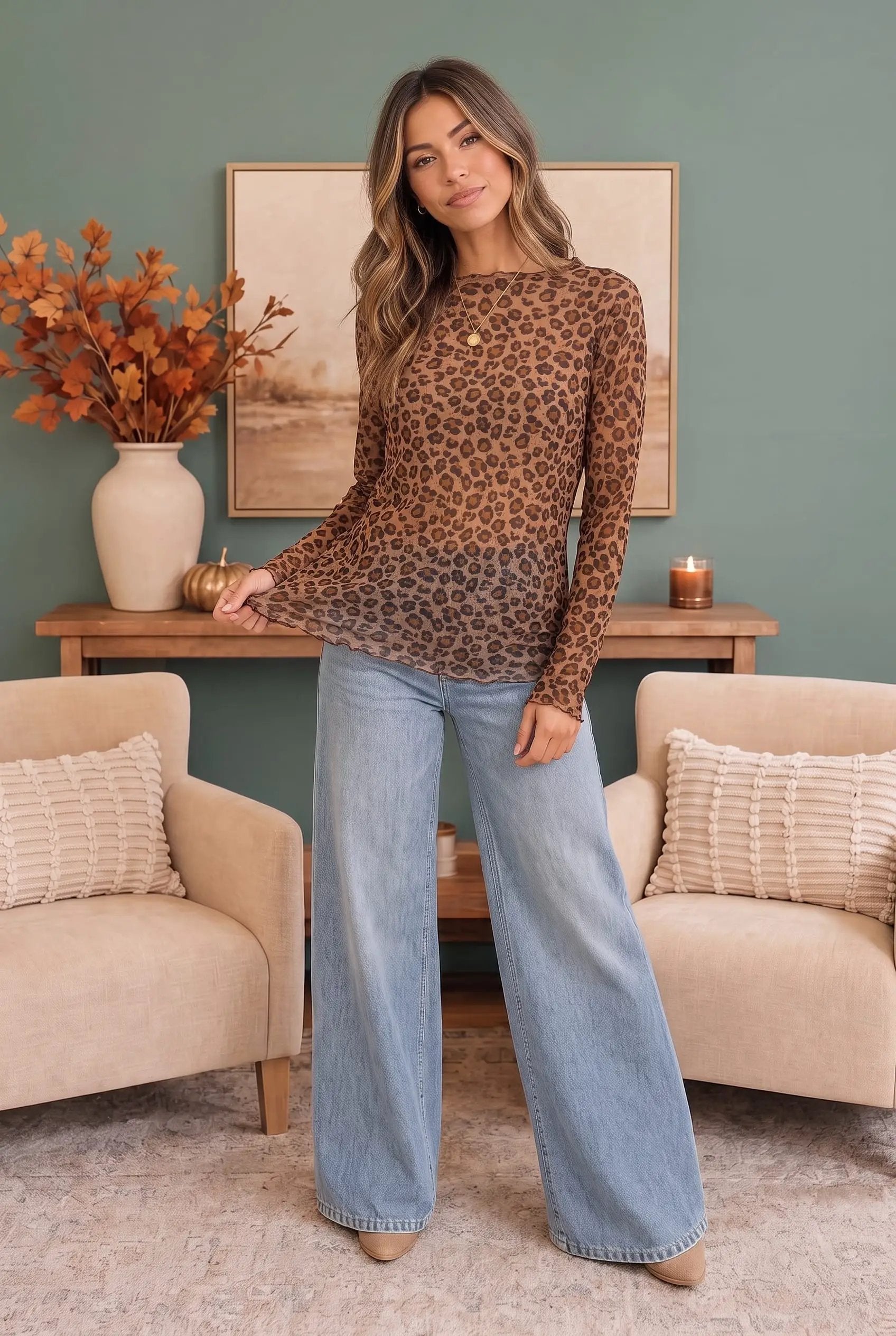 Wild Side Leopard Mesh Long Sleeve Top by Haptics