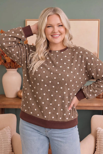 Cozy Dots Ribbed Pullover in Caramel by Haptics