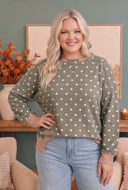 Cozy Dots Ribbed Pullover in Olive by Haptics