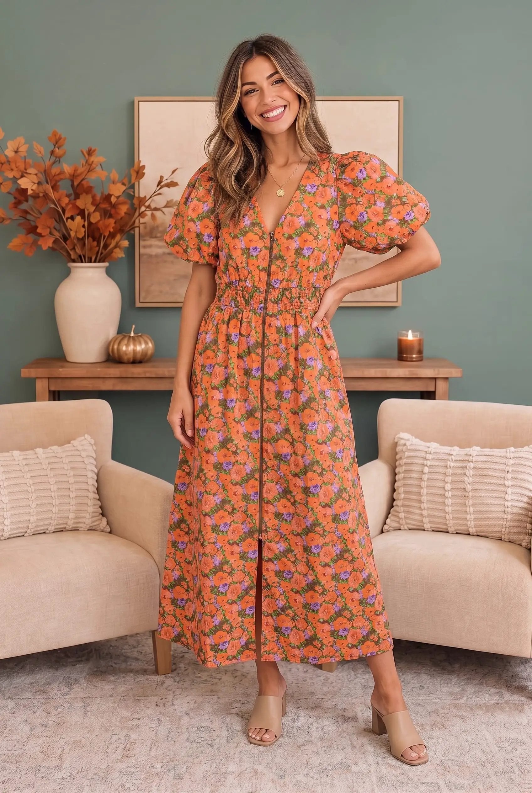 Bloom Into Fall Floral Cotton Zip Dress by Fantastic Fawn