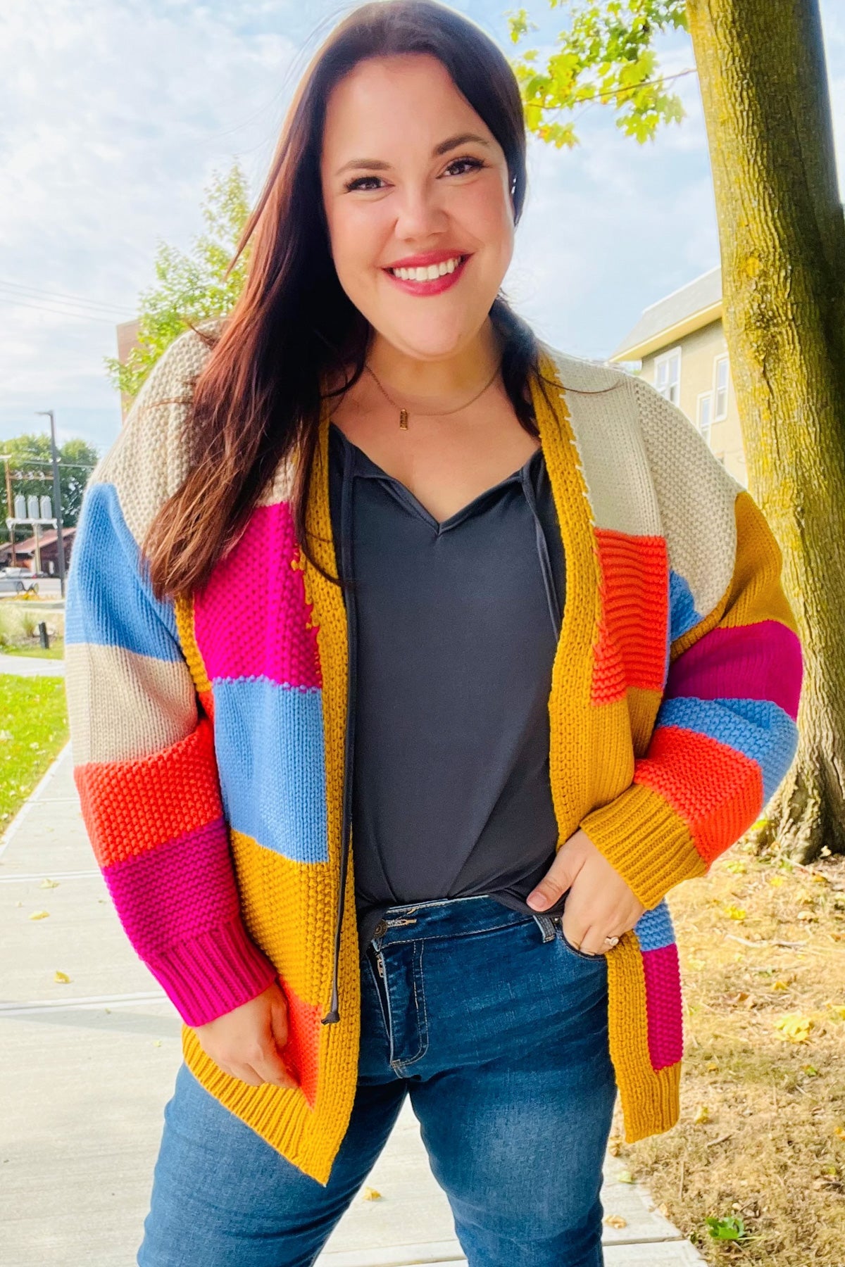 Spread Joy Multicolor Chunky Knit Color Block Patchwork Cardigan